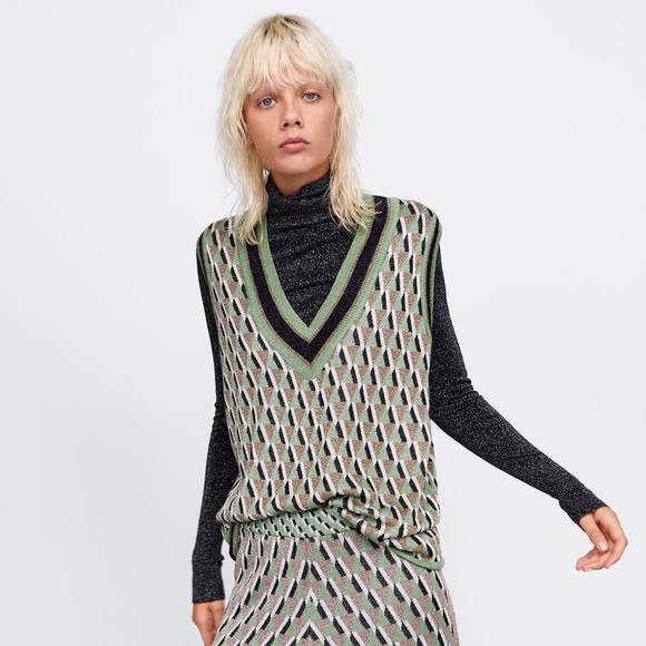 Zara Metallic Thread Jacquard Vest S 